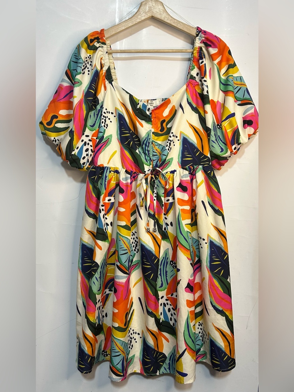 Entro Multi-Color Ballon Sleeve Dress Large